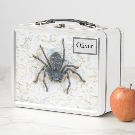 Oliver Name With Huntsman Spider, Metal Lunch Box (In situ)