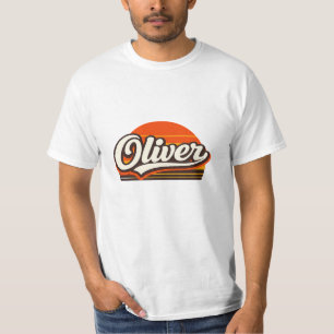 Oliver Retro Zonsondergang Persoonlijke Naam Ontwe T-shirt