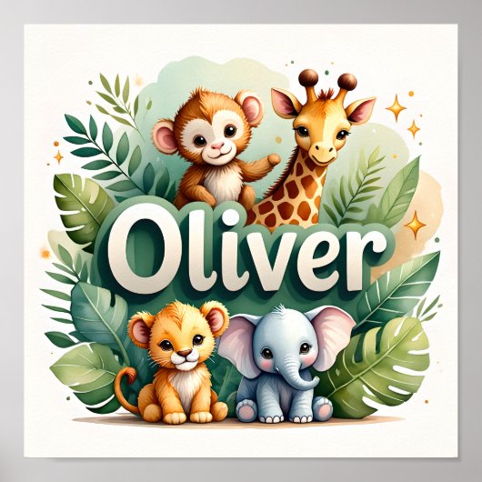 Oliver Safari Nursery Wall Art Poster (Voorkant)