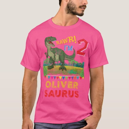 Oliver Saurus Rawr I'm 2 Dinosaur T-Rex Personaliz T-shirt (Voorkant)