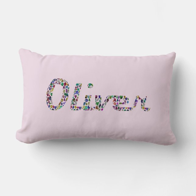 Oliver Script Typografie in Vibrant Stones Kussen (Voorkant)