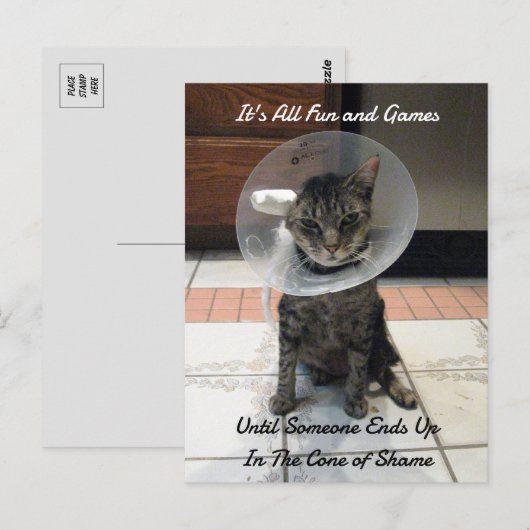 Oliver The Cats Cone of Shame Briefkaart (Voorkant / Achterkant)
