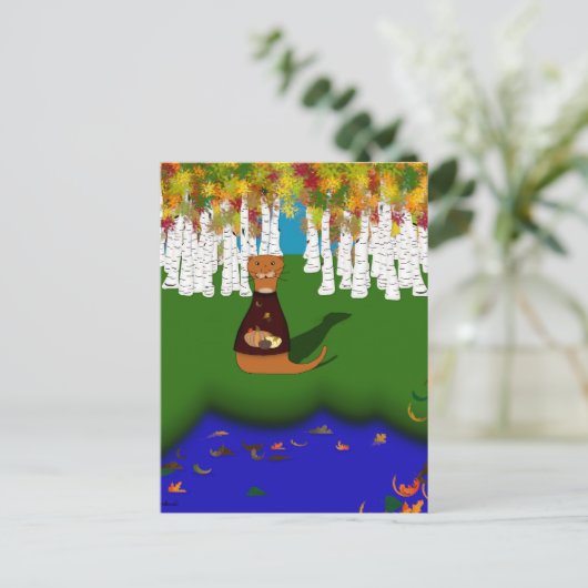 Oliver The Otter bij de rivier de Wolf Lake in het Briefkaart (Staand voorkant)