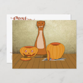 Oliver The Otter Carves a Pumpkin Briefkaart