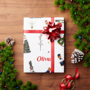 Oliver The Otter Kerst Willekeurig Patroon Cadeaupapier