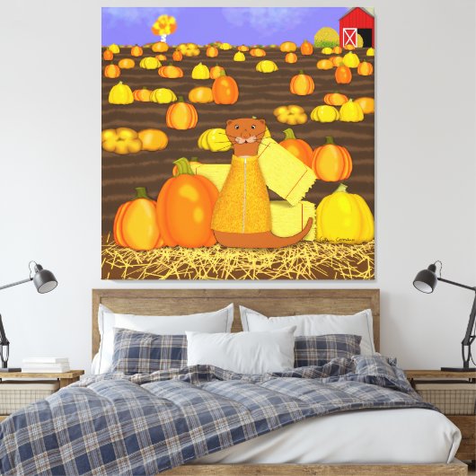 Oliver The Otter kiest een pompoen Canvas Afdruk (Insitu (Slaapkamer))
