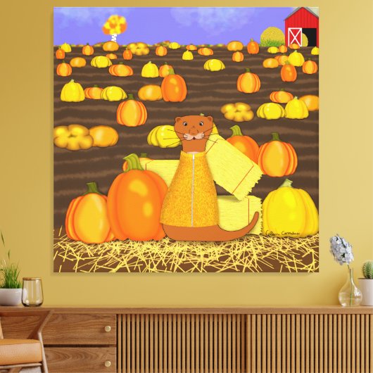 Oliver The Otter kiest een pompoen Canvas Afdruk (Insitu (Woonkamer))