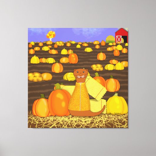 Oliver The Otter kiest een pompoen Canvas Afdruk (Voorkant)