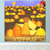 Oliver The Otter kiest een pompoen Canvas Afdruk (Insitu (Houten vloer))