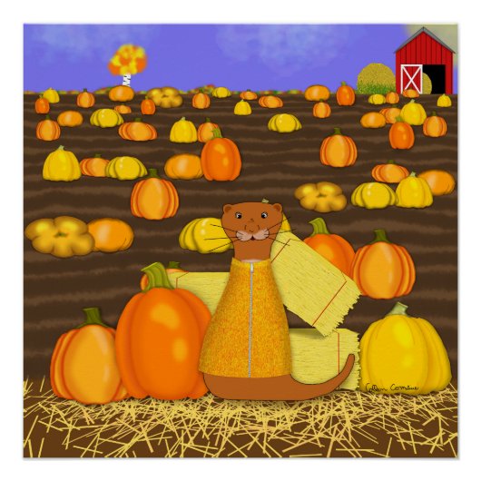 Oliver The Otter kiest een pompoen Perfect Poster (Voorkant)