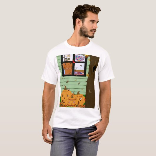 Oliver The Otter kijkt naar Jack-o-Lantern T-shirt (Voorkant volledig)