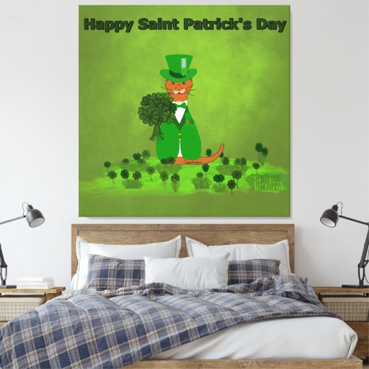 Oliver The Otter Picking Shamrocks - Saint Patrick Canvas Afdruk (Insitu (Slaapkamer))