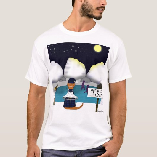 Oliver The Otter Schaatsen aan de rivier T-shirt (Voorkant)