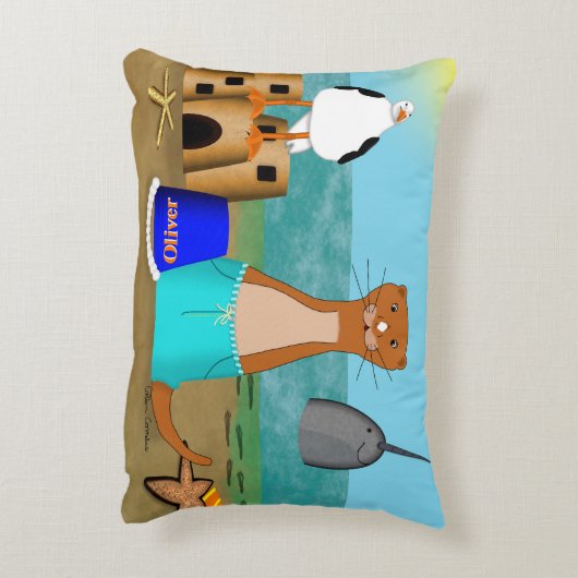 Oliver The Otter's Beach Vakantie Accent Kussen (Achterkant (Verticaal))