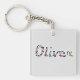 Oliver Typography met kleurrijk patroon ontwerp Sleutelhanger