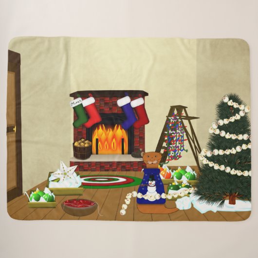 Oliver versiert het huis met Kerstmis Sherpa Deken (Voorkant (horizontaal))