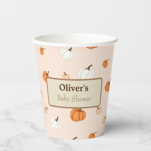 Oliver's Baby shower Pumpkin Paper Cups Papieren Bekers (Voorkant)
