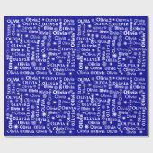 OLIVIA Aangepaste naam met sneeuwvlokken op blauw Cadeaupapier (Vlak)