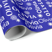 OLIVIA Aangepaste naam met sneeuwvlokken op blauw Cadeaupapier (Rol Hoek)