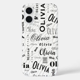 Olivia Aangepaste Naam Zwart Wit iPhone 16 Hoesje