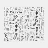 Olivia Aangepaste naam zwart wit Fleece Deken (Voorkant (Horizontaal))