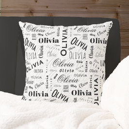 Olivia Aangepaste Naam Zwart Wit Kussen