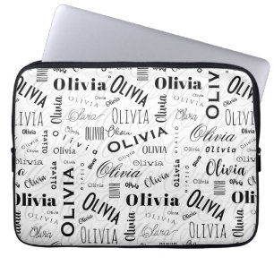 Olivia Aangepaste Naam Zwart Wit  Laptop Sleeve