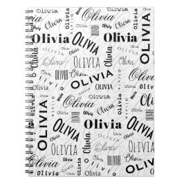 Olivia Aangepaste Naam Zwart Wit Notitieboek