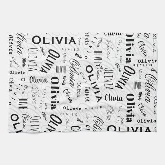 Olivia Aangepaste naam zwart wit Theedoek (Horizontaal)