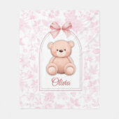 Olivia | Aangepaste Roze Teddybeer Nursery Design Fleece Deken (Voorkant)