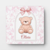 Olivia | Aangepaste Roze Teddybeer Nursery Design Fotoplaat (Voorkant)