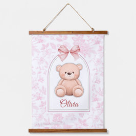 Olivia | Aangepaste Roze Teddybeer Nursery Design Hangend Wandkleed