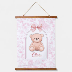 Olivia Aangepaste Roze Teddybeer Nursery Design Hangend Wandkleed