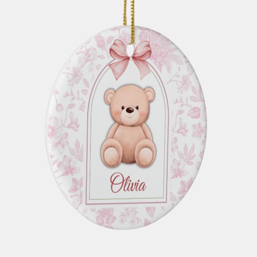 Olivia | Aangepaste Roze Teddybeer Nursery Design Keramisch Ornament (Rechts)