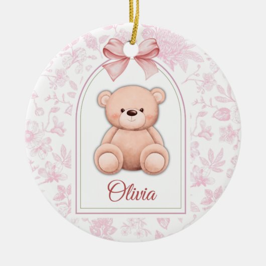 Olivia | Aangepaste Roze Teddybeer Nursery Design Keramisch Ornament (Voorkant)