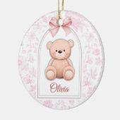Olivia | Aangepaste Roze Teddybeer Nursery Design Keramisch Ornament (Links)