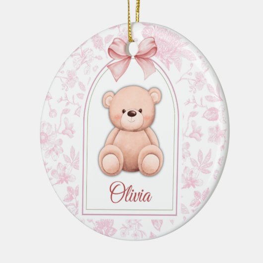 Olivia | Aangepaste Roze Teddybeer Nursery Design Keramisch Ornament (Links)