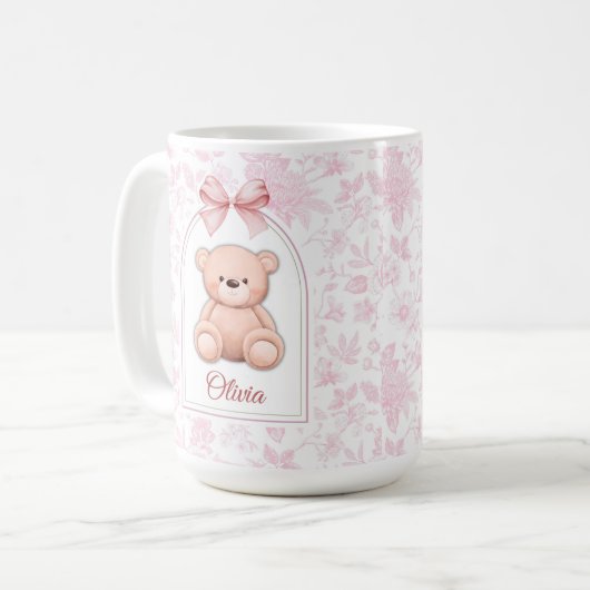 Olivia | Aangepaste Roze Teddybeer Nursery Design Koffiemok (Voorkant links)