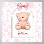 Olivia | Aangepaste Roze Teddybeer Nursery Design Poster (Voorkant)