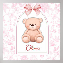 Olivia | Aangepaste Roze Teddybeer Nursery Design Poster
