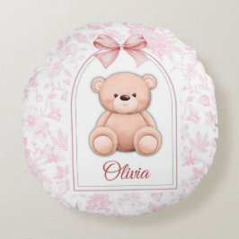 Olivia | Aangepaste Roze Teddybeer Nursery Design Rond Kussen