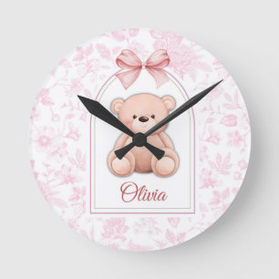 Olivia Aangepaste Roze Teddybeer Nursery Design Ronde Klok
