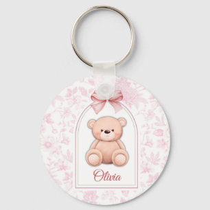 Olivia Aangepaste Roze Teddybeer Nursery Design Sleutelhanger