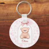 Olivia | Aangepaste Roze Teddybeer Nursery Design Sleutelhanger (Voorkant)