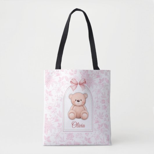 Olivia | Aangepaste Roze Teddybeer Nursery Design Tote Bag (Voorkant)