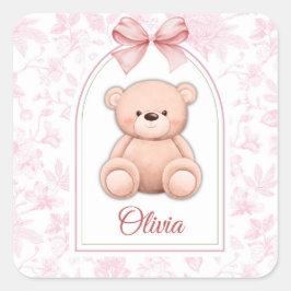 Olivia | Aangepaste Roze Teddybeer Nursery Design Vierkante Sticker