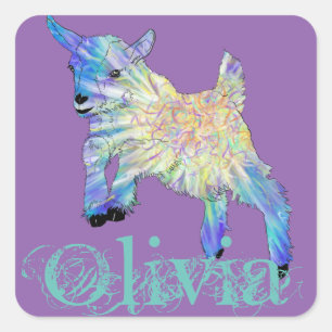 Olivia Add Name Colorful Cute Baby Goat Animal Vierkante Sticker