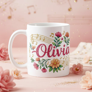 Olivia Bloemig Muziek Liefhebber Glitter Mok
