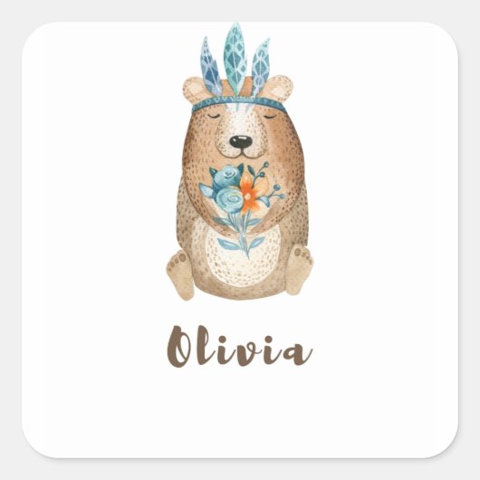 Olivia Boho Beer Vierkante Sticker (Voorkant)