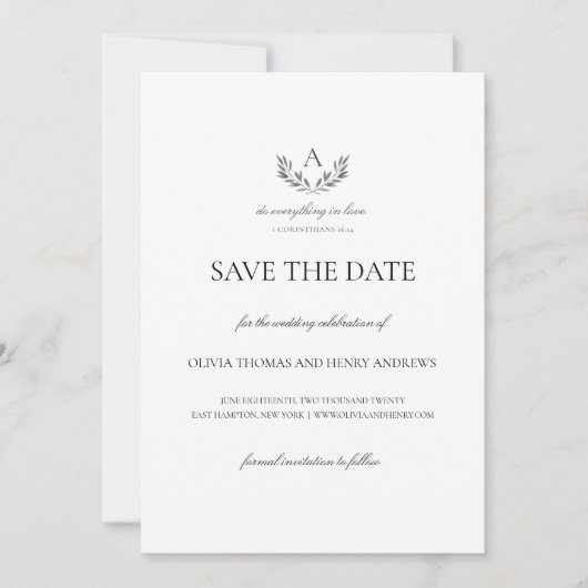 Olivia Christelijk Bruiloft Monogram Save the Date (Voorkant)